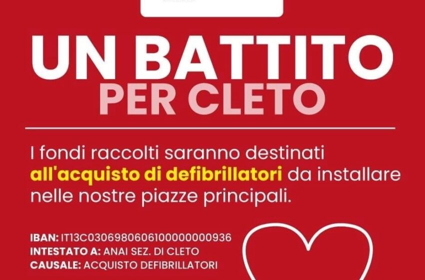 "Un battito per Cleto": raccolta fondi per i defibrillatori