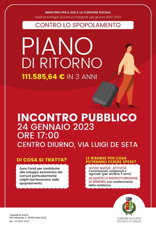 Cleto: Piano di ritorno per lo spopolamento