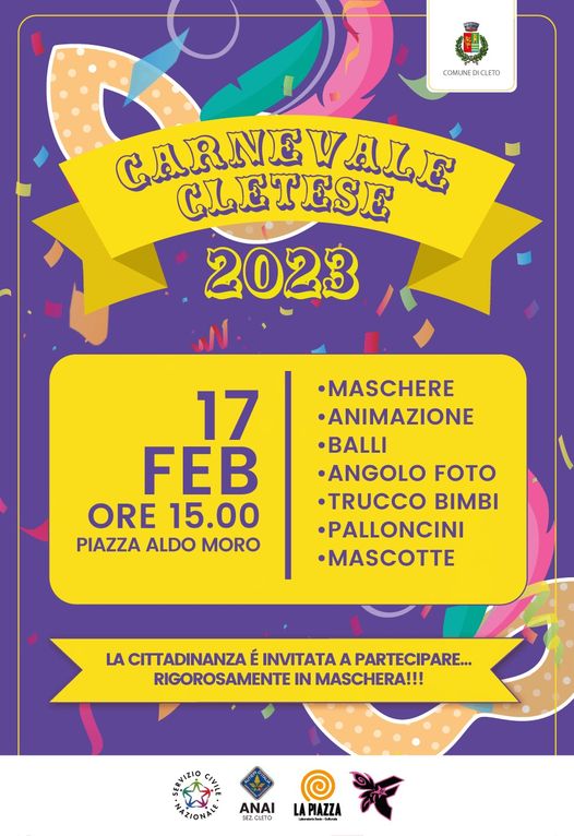 Il carnevale in piazza inizia venerdì 17 a Cleto