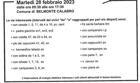 Belmonte: interruzione di energia elettrica