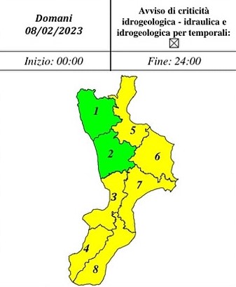 Previsioni meteo sulla regione Calabria per l'8 febbraio