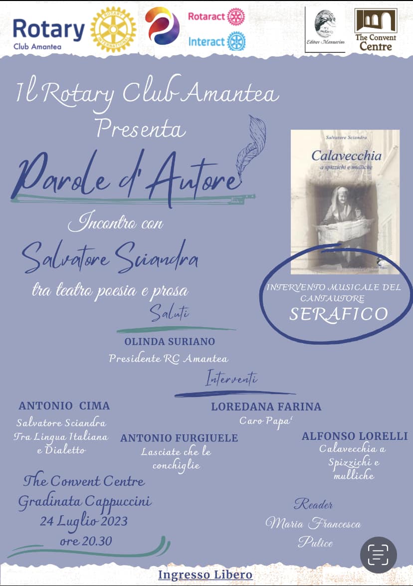 Rassegna Parole d'autore del Rotary Club Amantea con il libro di Salvatore Sciandra Calavecchia