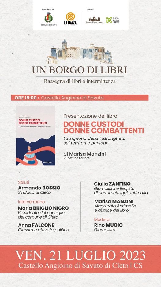 Marisa Manzini presenta a Cleto il suo libro Donne custodi donne combattenti nell'ambito della rassegna Un borgo di libri