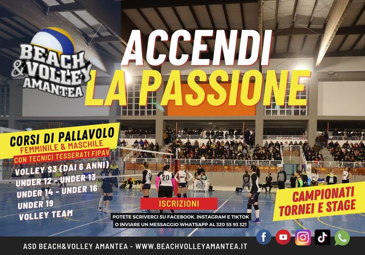 Locandina corsi di pallavolo dell’ASD Beach&Volley Amantea stagione 2023 2024